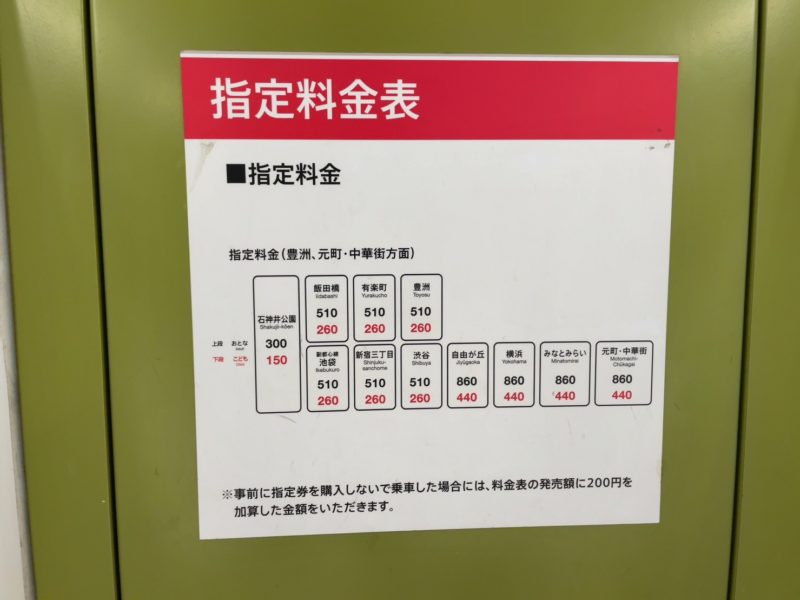 S-TRAINの指定席料金表